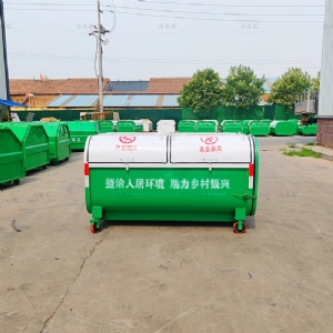 上白下綠橡膠輪勾臂垃圾箱
